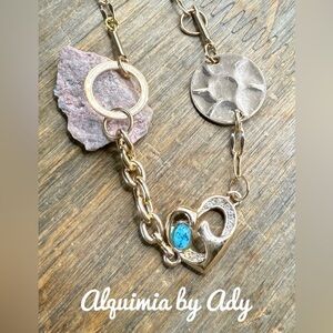 Gold chain with turquoise choker short  necklace